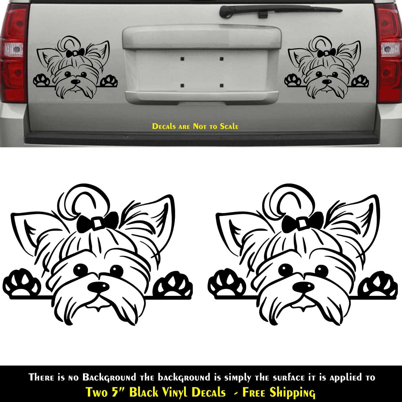 Yorkshire Terrier Two PK 5" Black Vinyl Decals Car Truck Bumper Door Mailbox