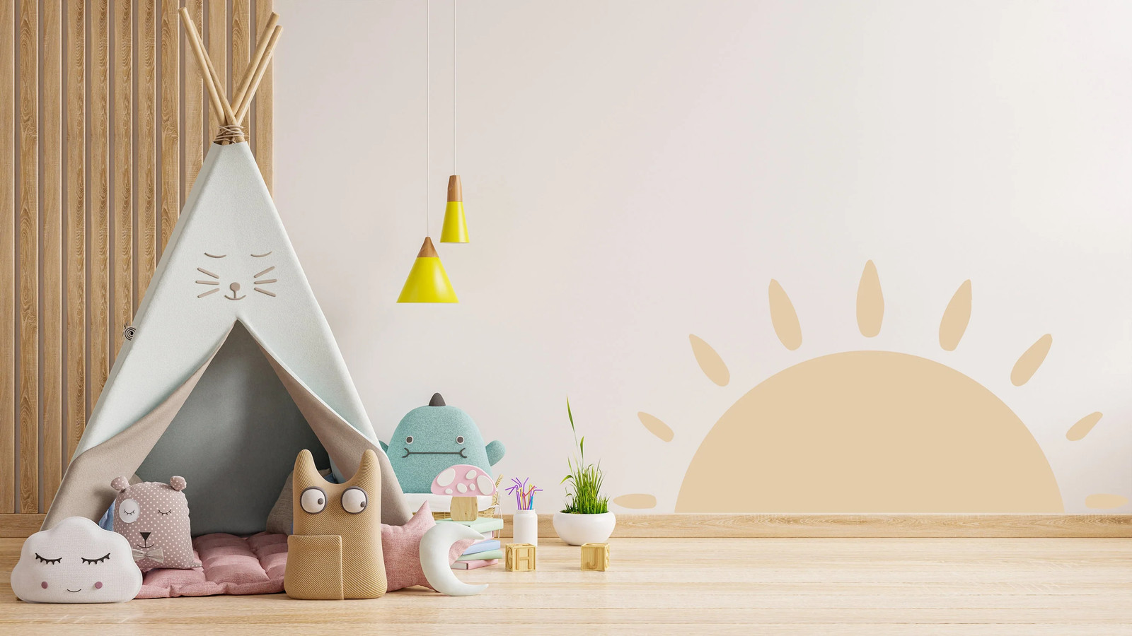 Boho Sun Wall Decal – Half Shape Sunshine Large Sticker Decor For Nursery Kids