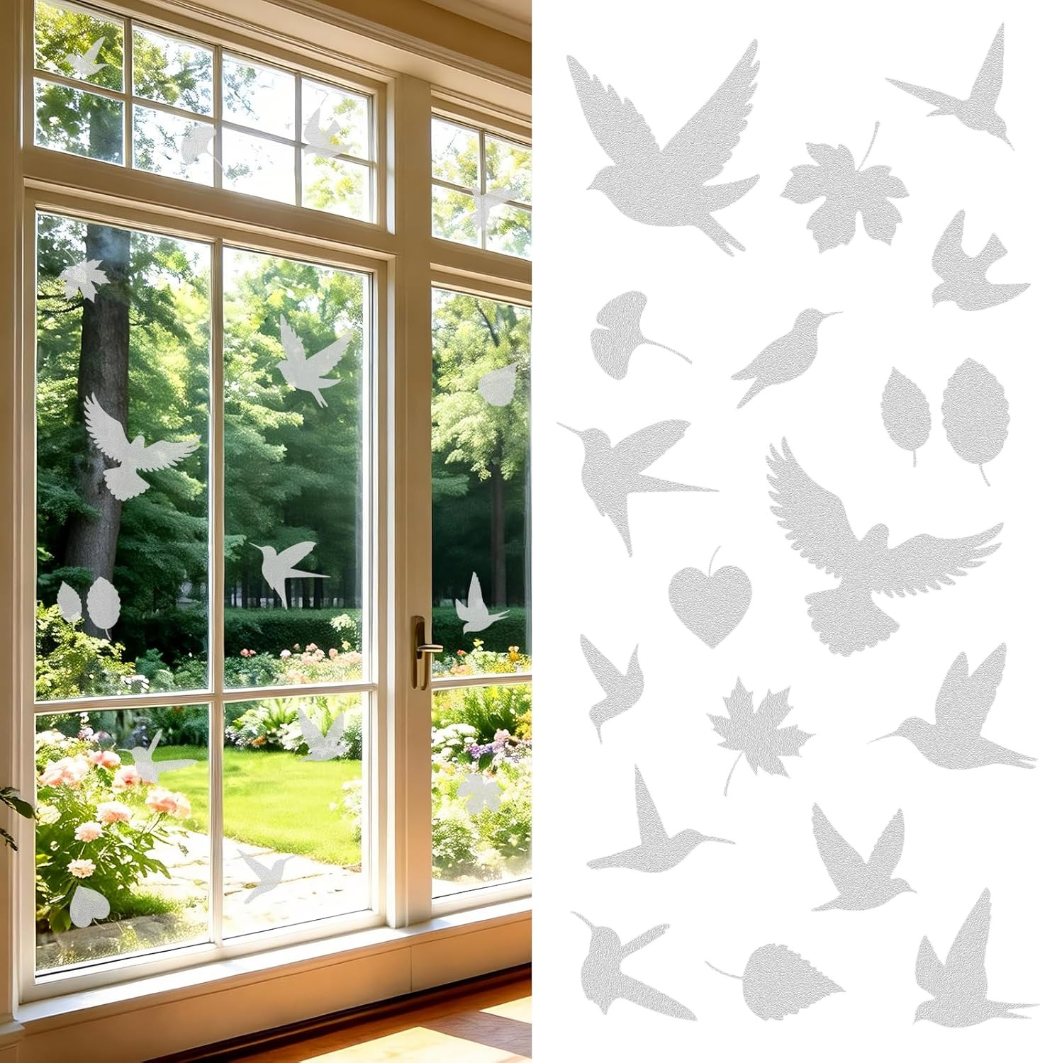 Anti-Collision Window Decals – Bird & Leaf Patterns for Glass Door Protection