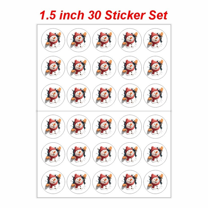 Snowman Breaking Ice, Christmas Round Dot Stickers Set, 1.2" & 1.5"