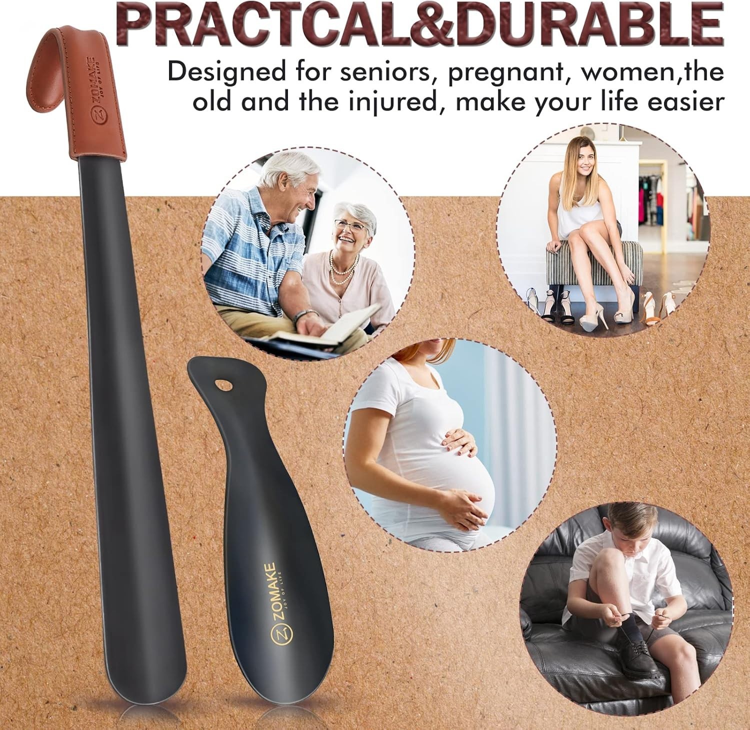 Shoe Horn Long Handle for Seniors Men Women,Metal Long Shoehorn Boot Horn 16.5"
