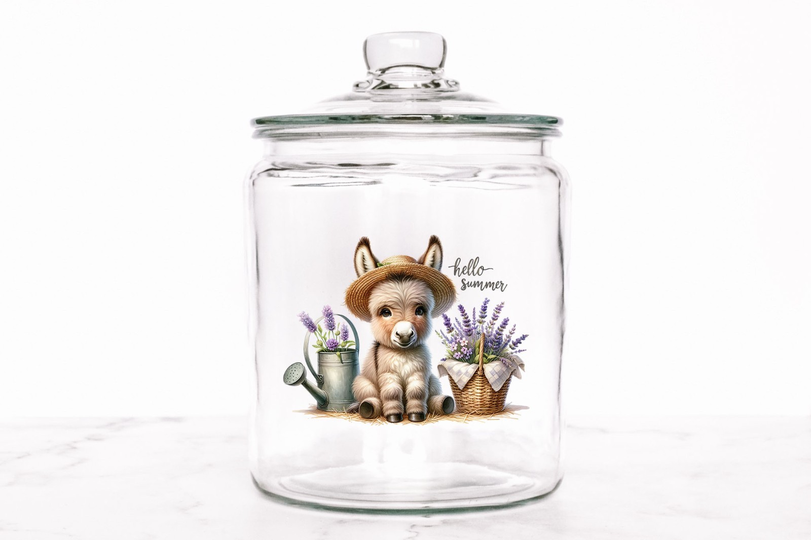 Hello Summer Baby Donkey Lavender UV DTF Transparent Sticker / Decal