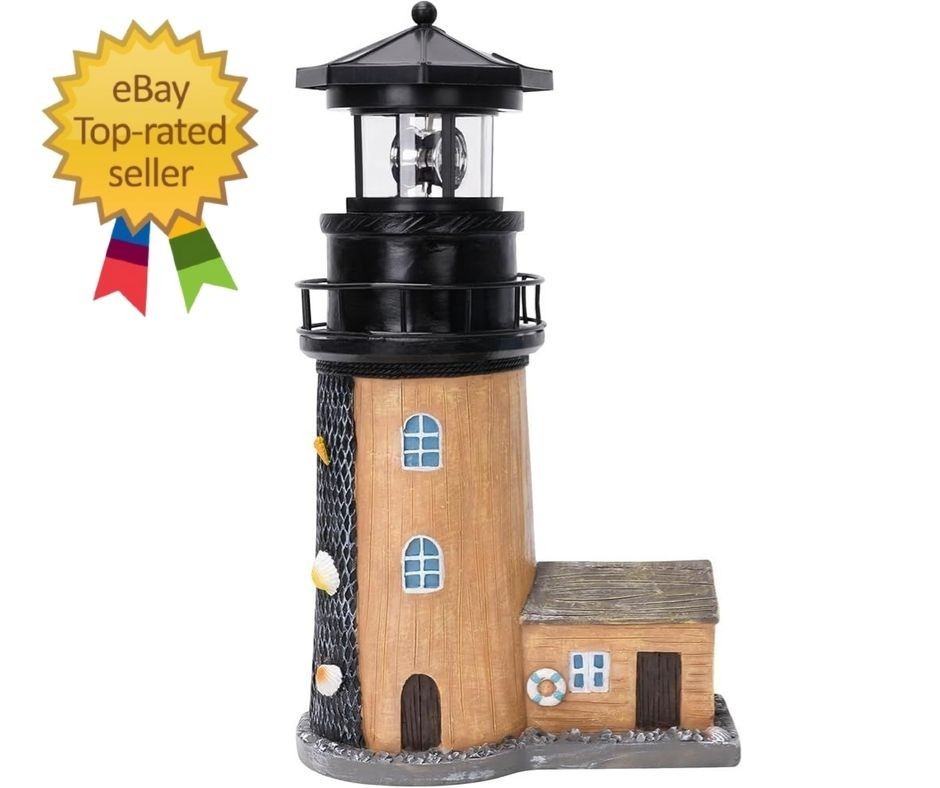 Solar Lighthouse with Rotating Beacon,11.1" Outdoor Garden Lighthouse Decor,Wate