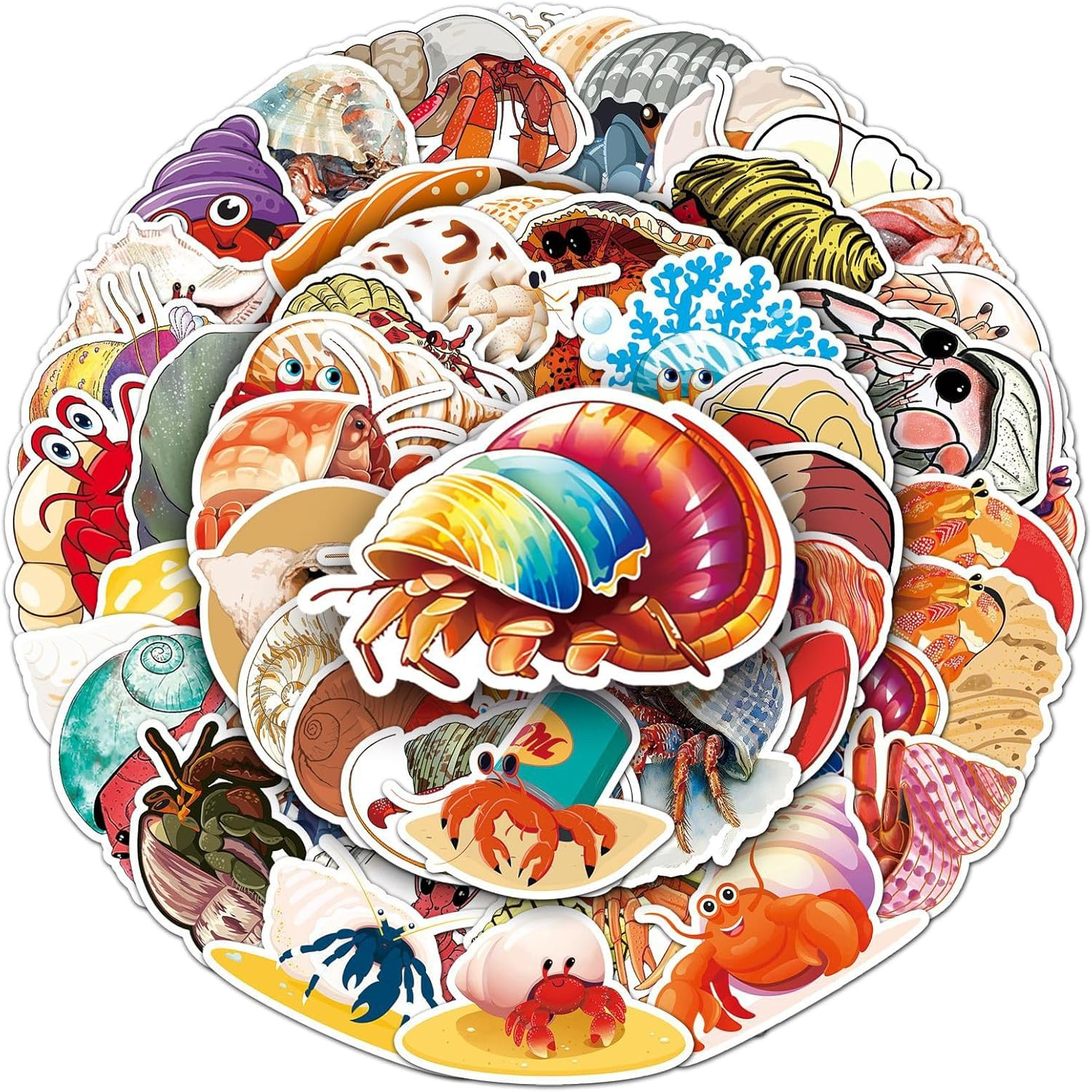 50 Pcs Unique Hermit Crab Stickers, 1.5-3 Inches Waterproof Vinyl Decals for …
