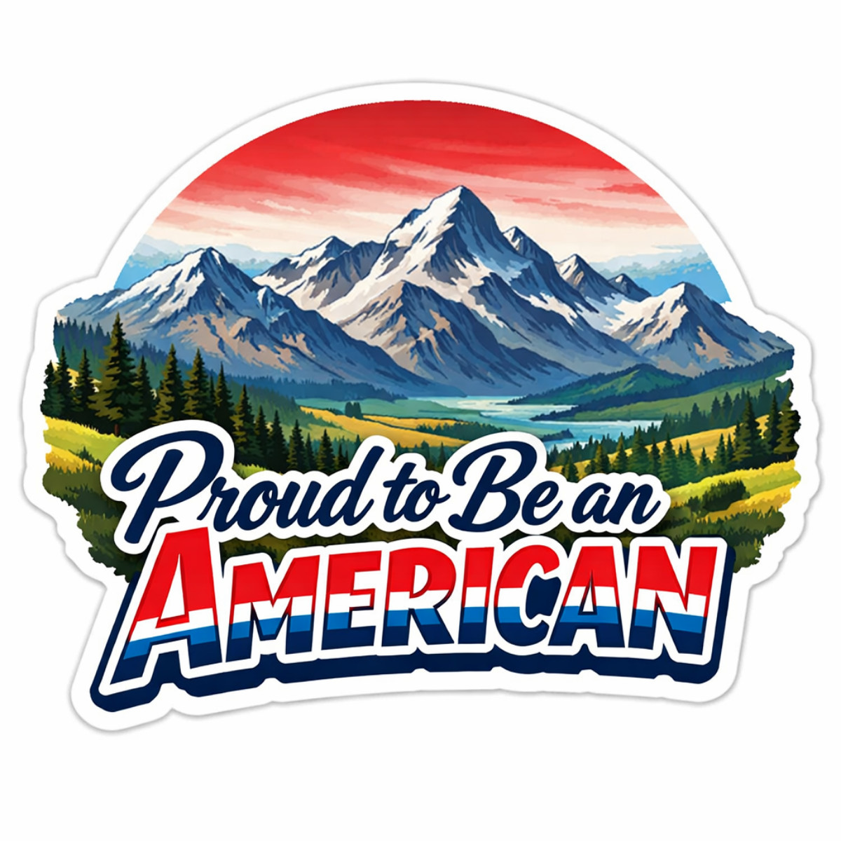 3 inch Proud To Be An American Mountain Landscape Vinyl Sticker USA Decal