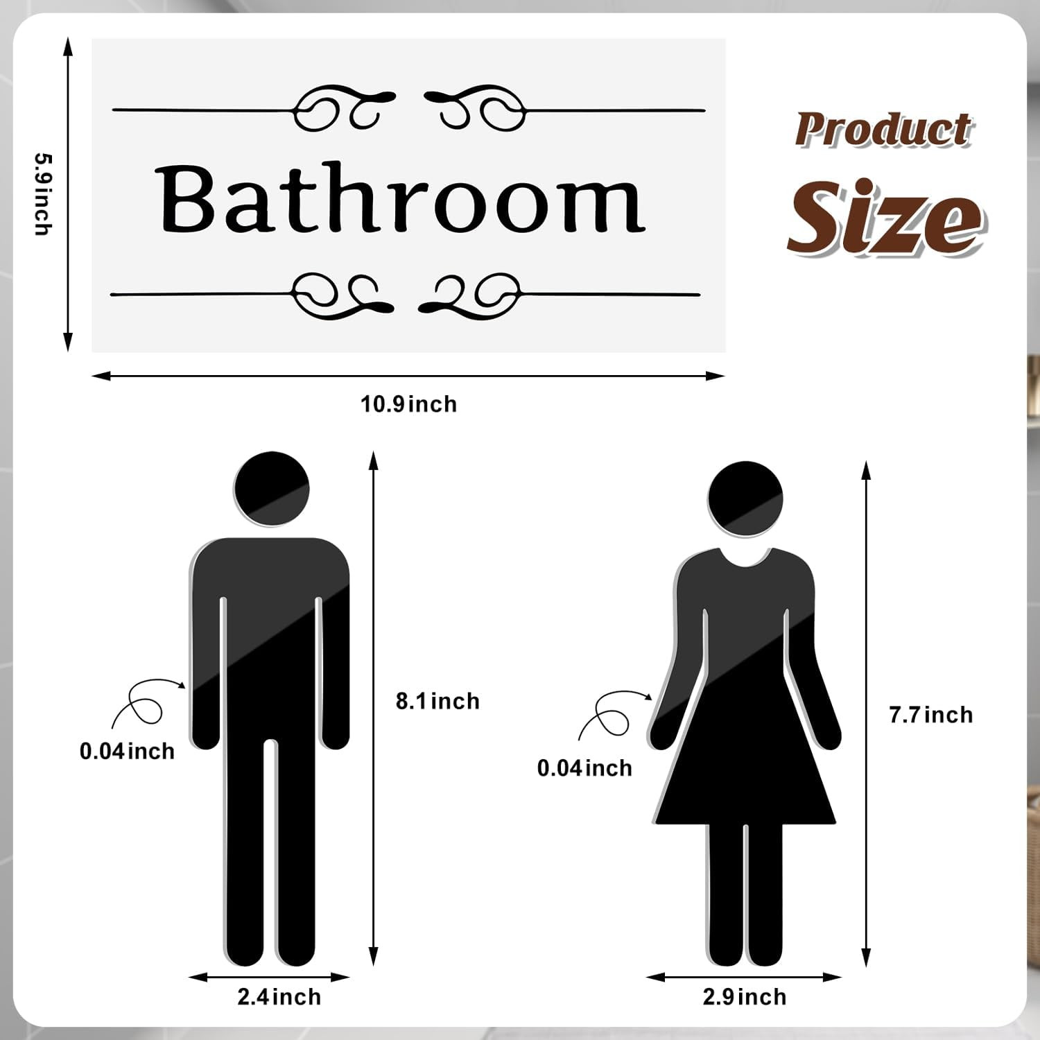Bathroom Stickers for Door, Acrylic Adhesive Men and Women Door Signs | Toilet W