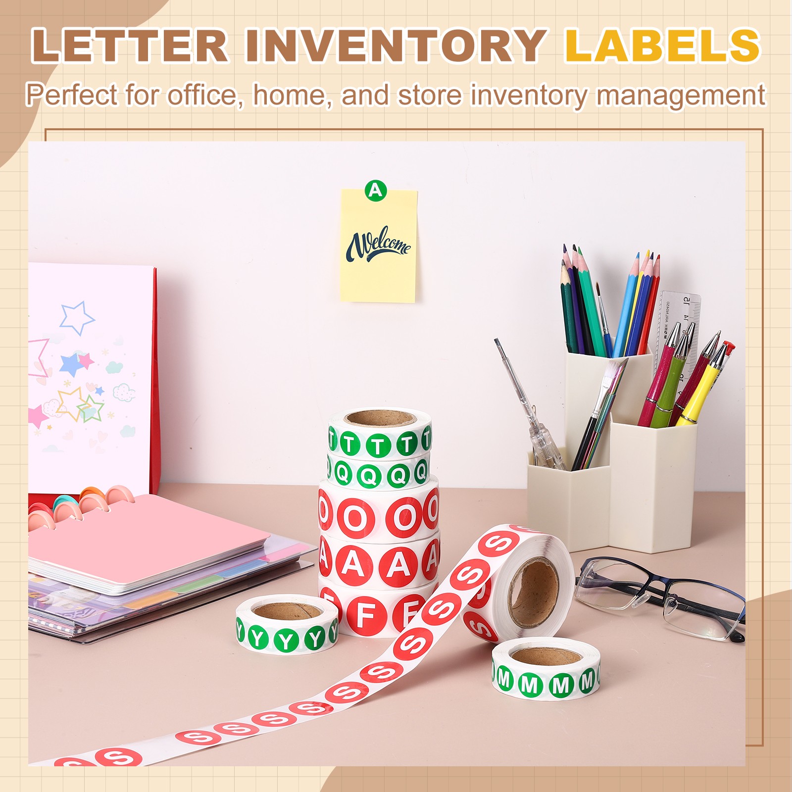 0.6" Letter Stickers, 1200Pcs Alphabet Stickers Letter J for Office, Green