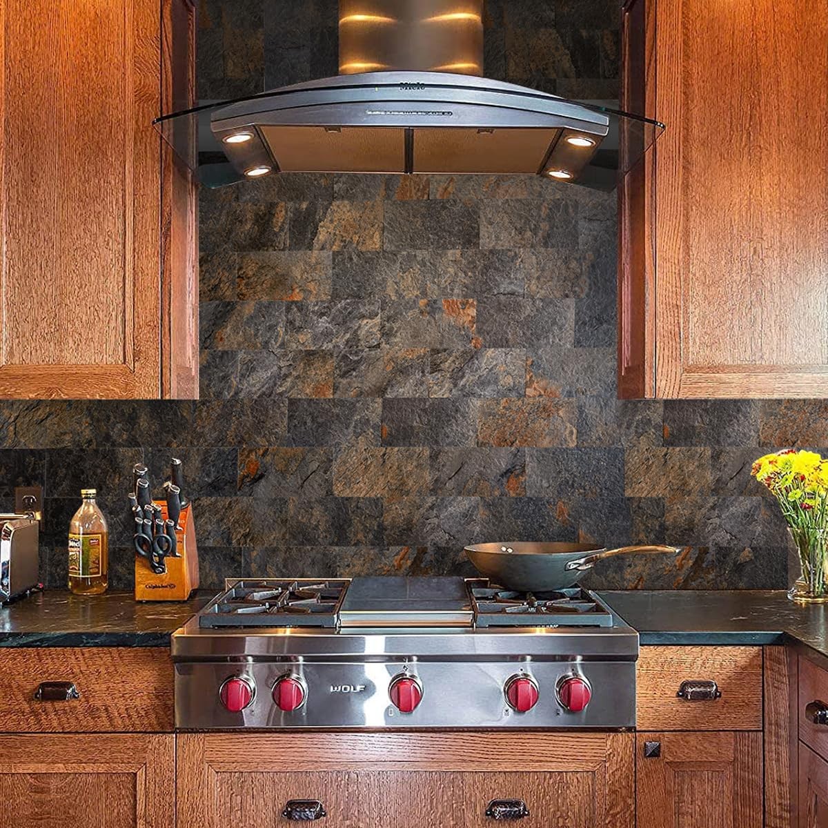 100 Piece Rust Slate Peel and Stick Backsplash Wall Tiles, 3" x 6" PVC Faux S…