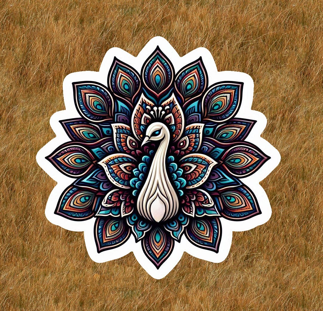 Beautiful peacock in a mandala design 100% waterproof sticker decal – many sizes