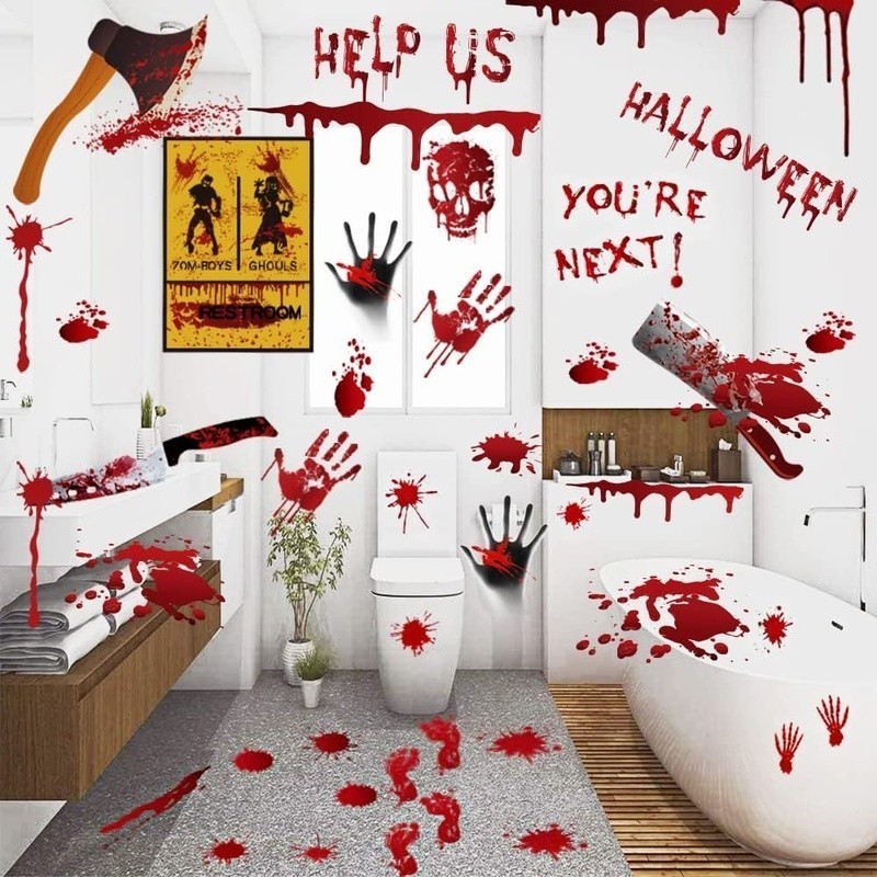 Creepy Halloween Bloody Handprint Footprint Stickers Window Wall Decorations New