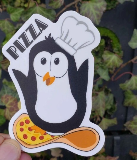 Pizza Penguin Sticker! Matte Finish 3 x 2 Inches Super Cute Original Penguin !