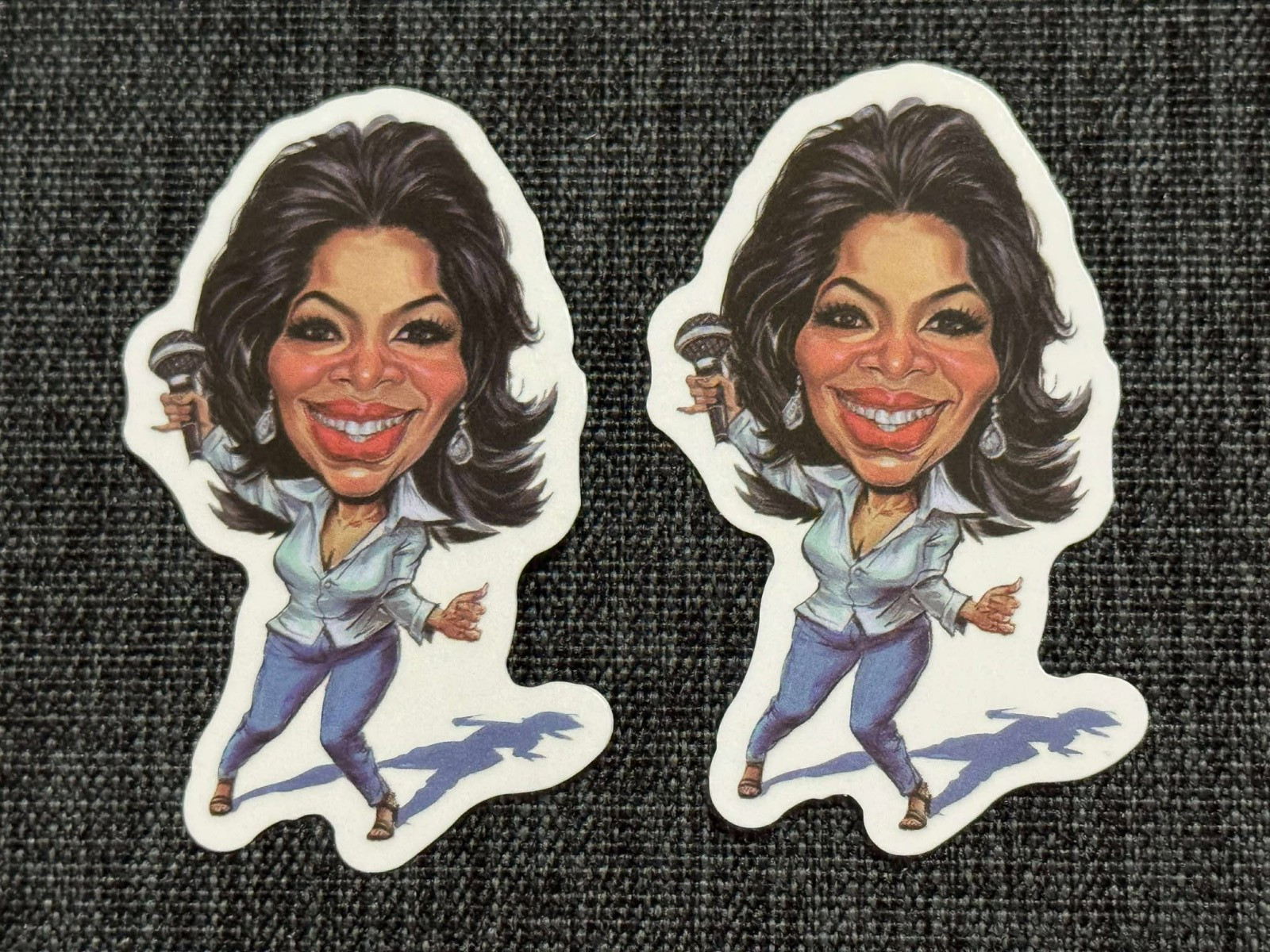 Lot (2) OPRAH WINFREY 1 1/4" x 2 1/8" Caricature STICKERS Free SHIP! FAST!
