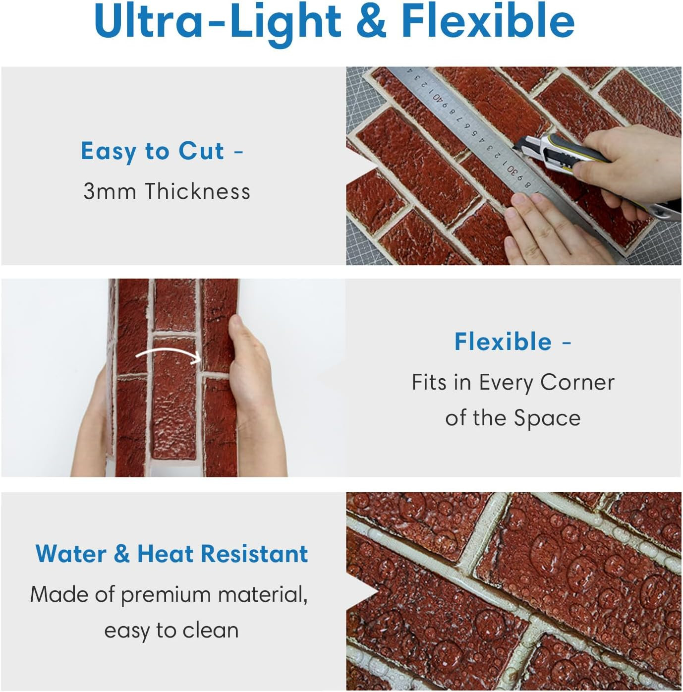 COMSTICKC 3D Faux Red Brick Wall Panels Peel and Stick Wall Sticker, 10 Pcs of 1