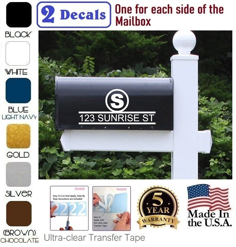 SET OF 2 CUSTOM PERSONALIZED VINYL MAILBOX NUMBERS INITIAL DECAL, (Model 16)