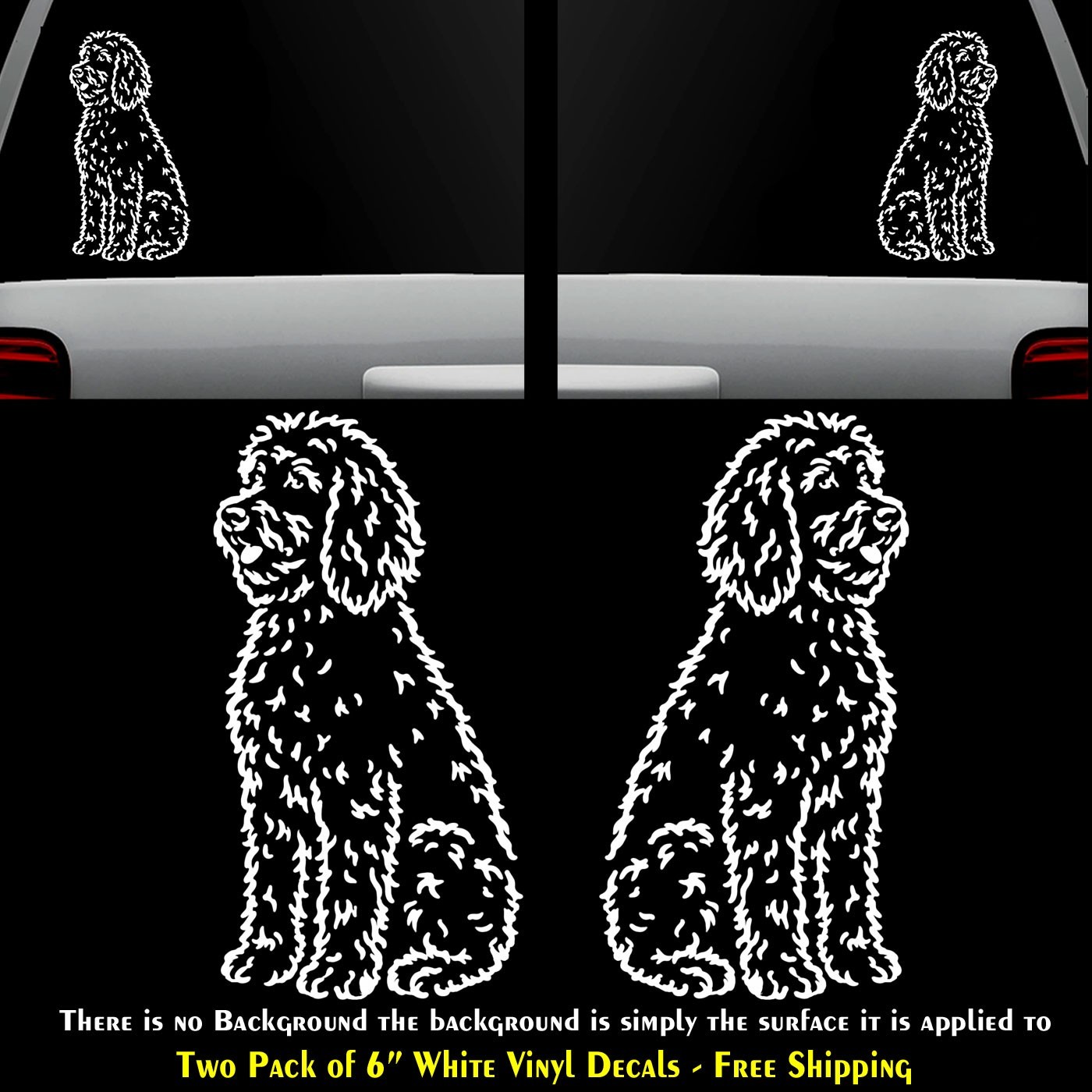 Labradoodle Dog Graphic Two 6" White Vinyl Decals Car Windows Laptop Tablet