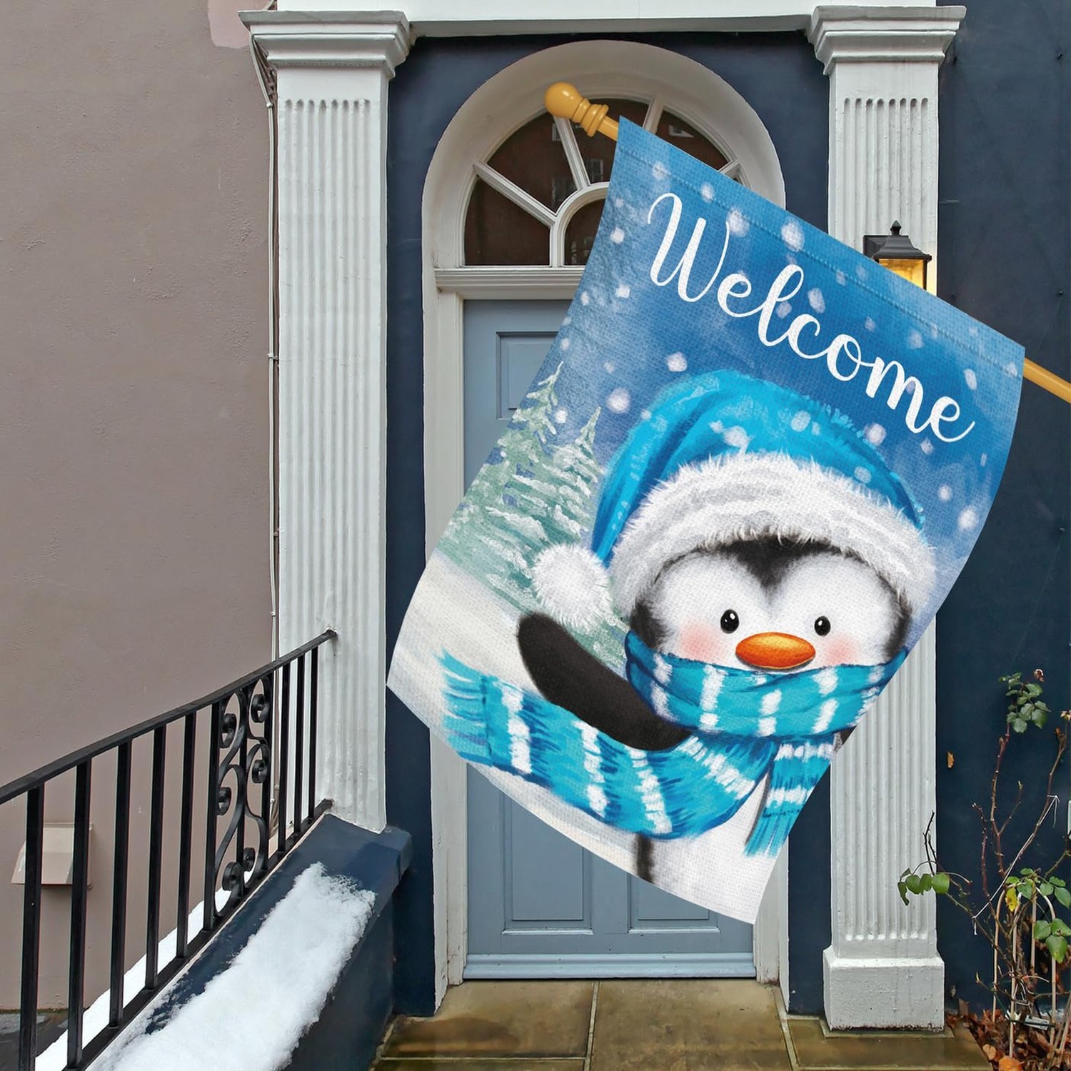 Louise Maelys Welcome Winter House Flag 28X40 Double Sided, Burlap Large Snow…