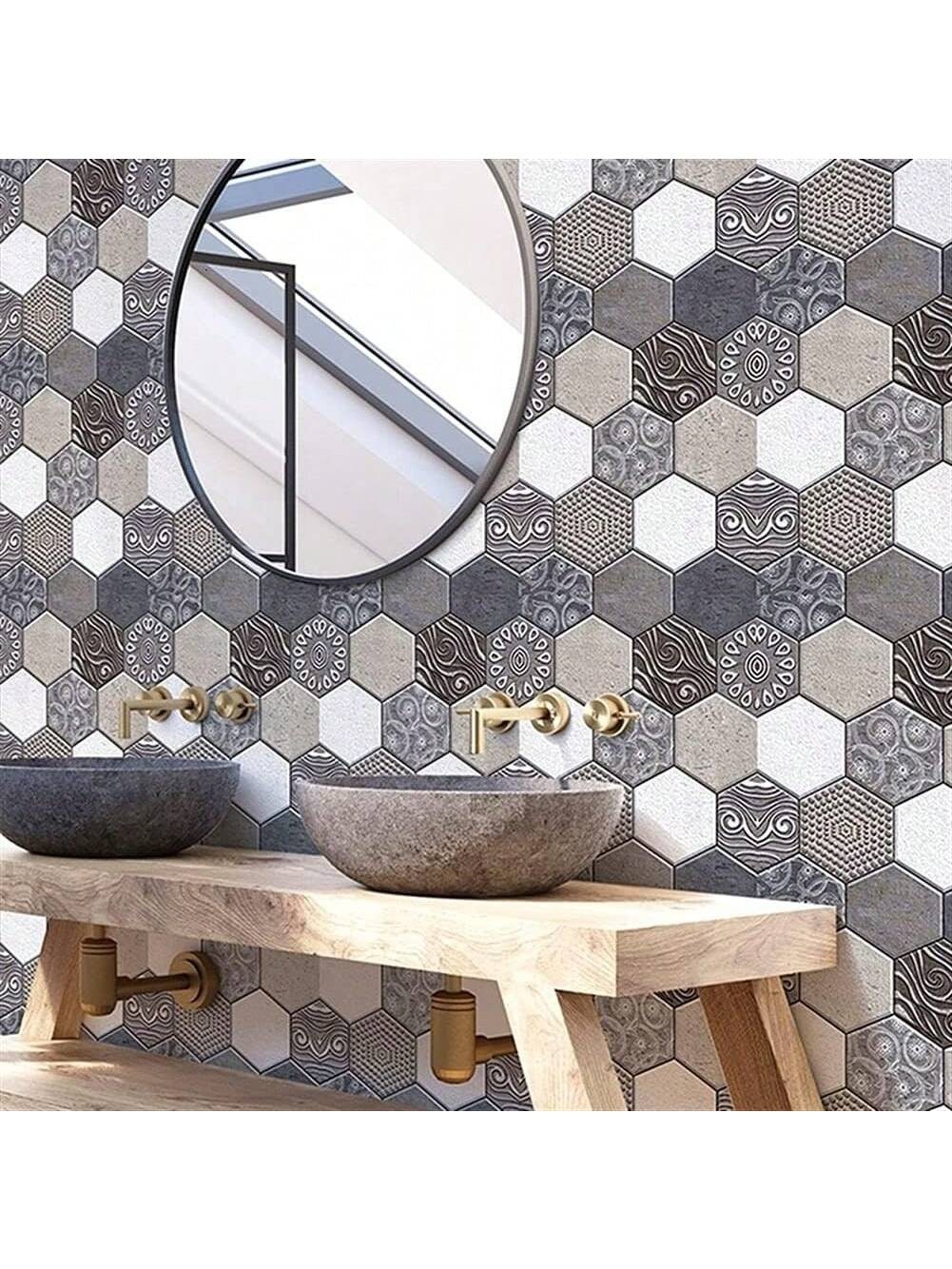 10Pack Brick Wallpaper Self Adhesive 3D Hexagon Tile Wall Sticker Geometric Foam