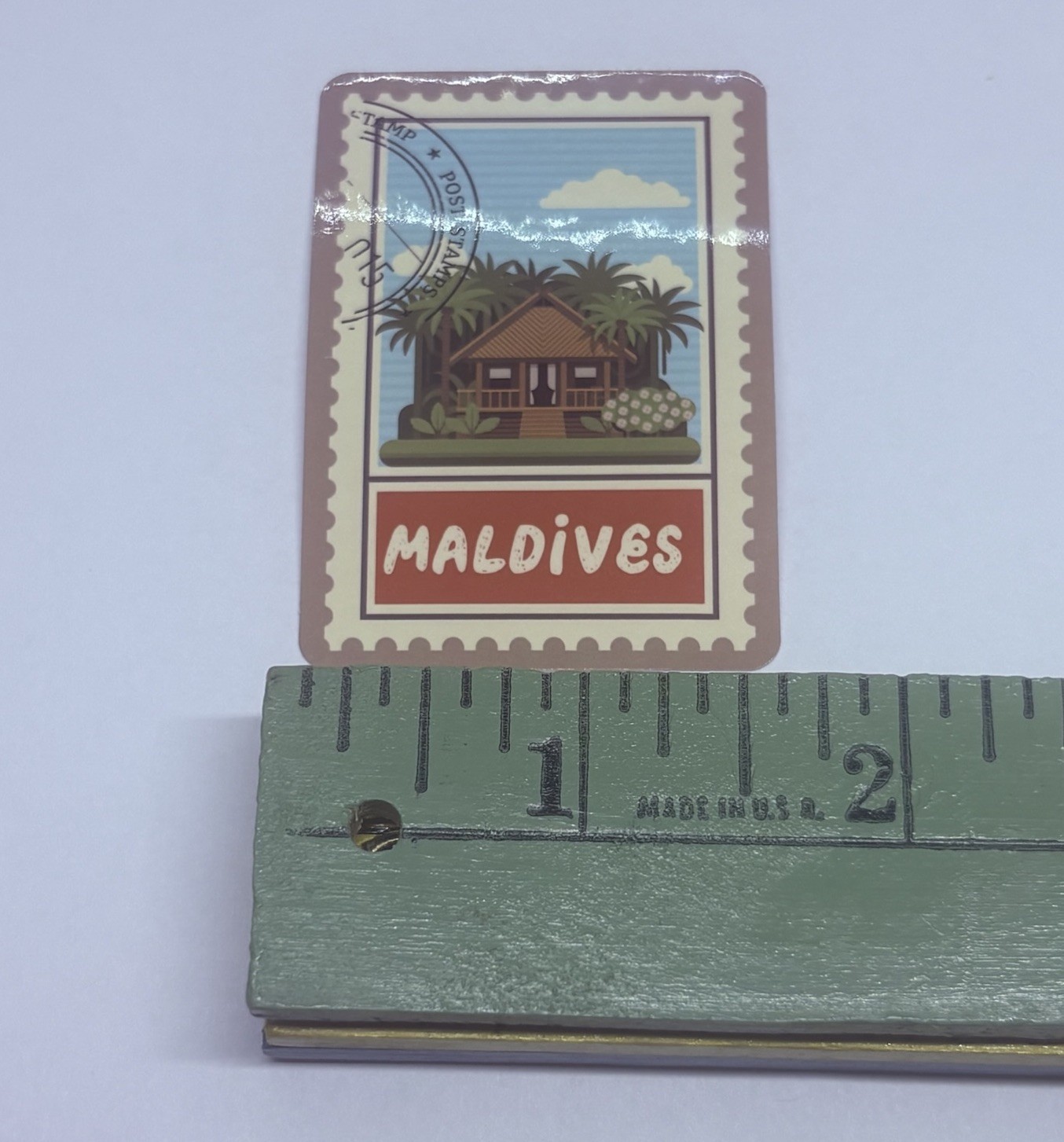 Maldives Beach House Postage Stamp Novelty Sticker Vinyl Decal Travel Art Tc9