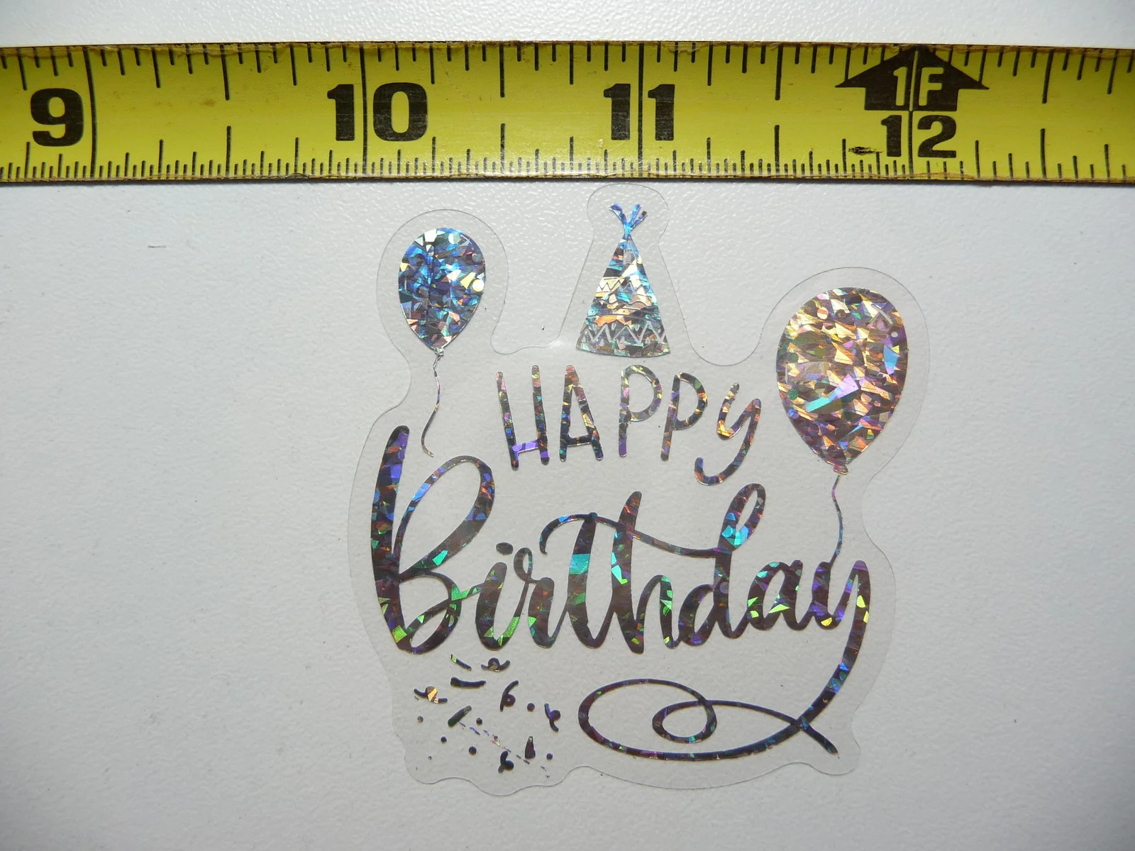 HAPPY BIRTHDAY BALLOONS HAT SMALL STICKER DECAL HOLOGRAPHIC MOTIVATIONAL