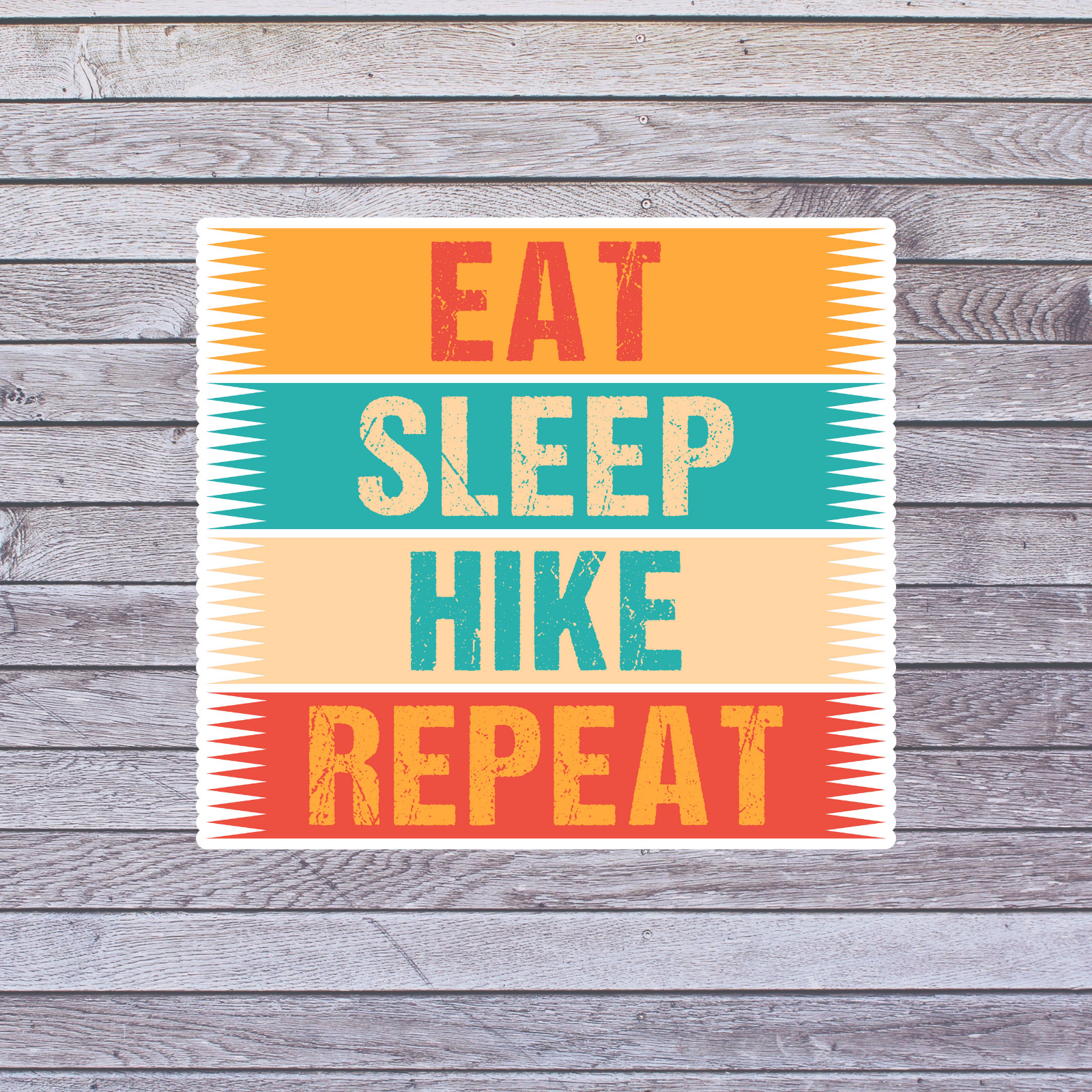 Eat Sleep Hike Repeat Sticker Vinyl Decal Retro Hiking Outdoors Quote