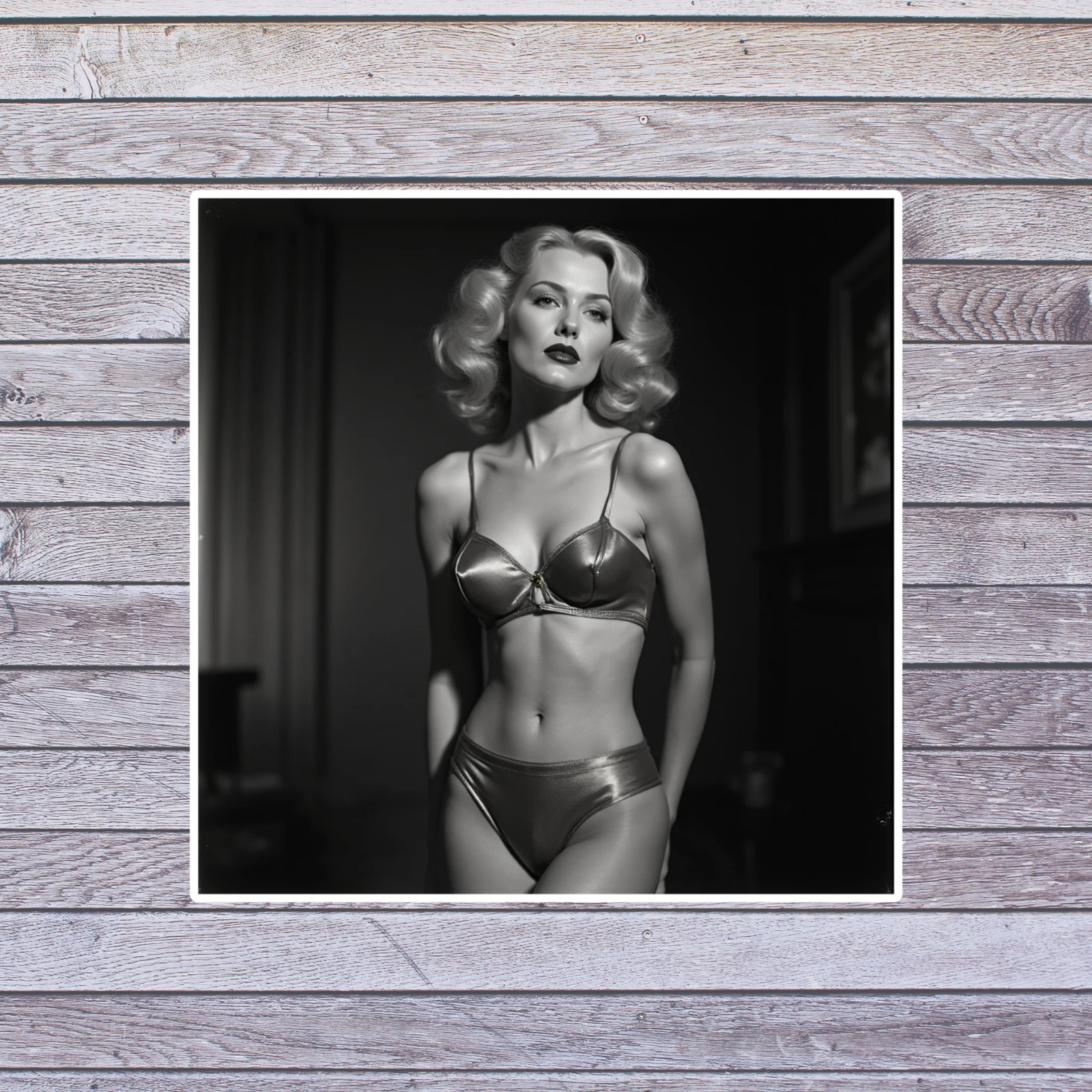 Pinup Girl Sticker Vinyl Decal Vintage Blonde Satin Lingerie Classic Pinup