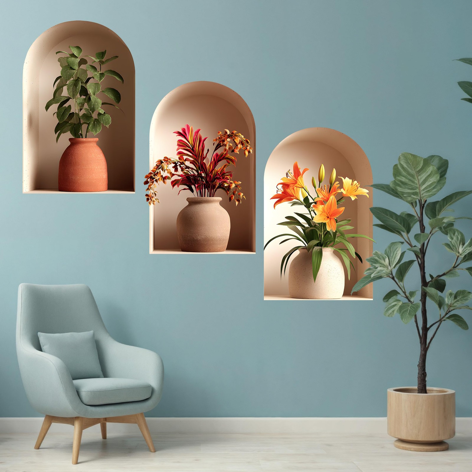 3D Potted Plants Wall Decal, Peel and Stick Green Plants Leaves Sticker Mural…