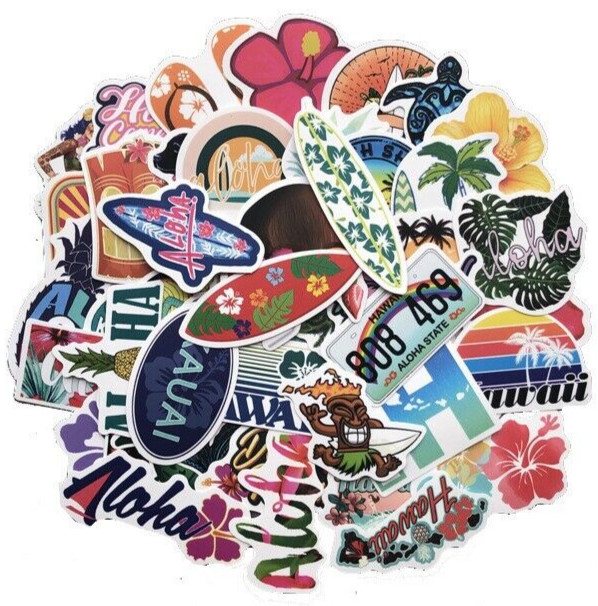 50pcs HAWAII Stickers, Beach Travel Vacation Stickers, #097