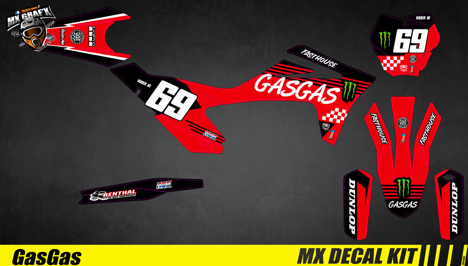 Mx Grafx Gas Gas Monster Moto Decal Kit, Multicolor Vinyl MX US