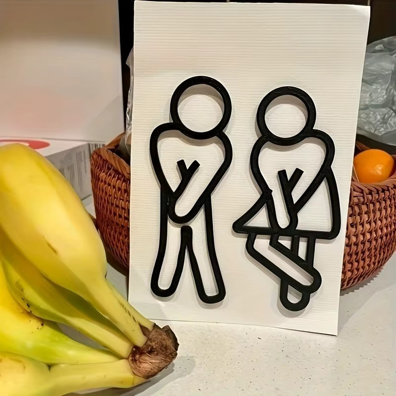 Funny Bathroom Signs for Men Women 2D Flat Restroom Door Decor, Wall Sticker