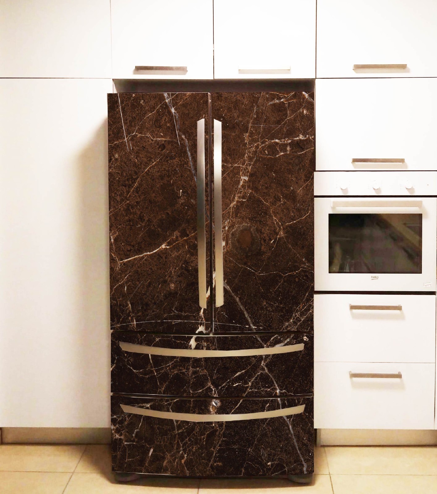 Marble Fridge Wrap, Modern Minimalist Kitchen Upgrade