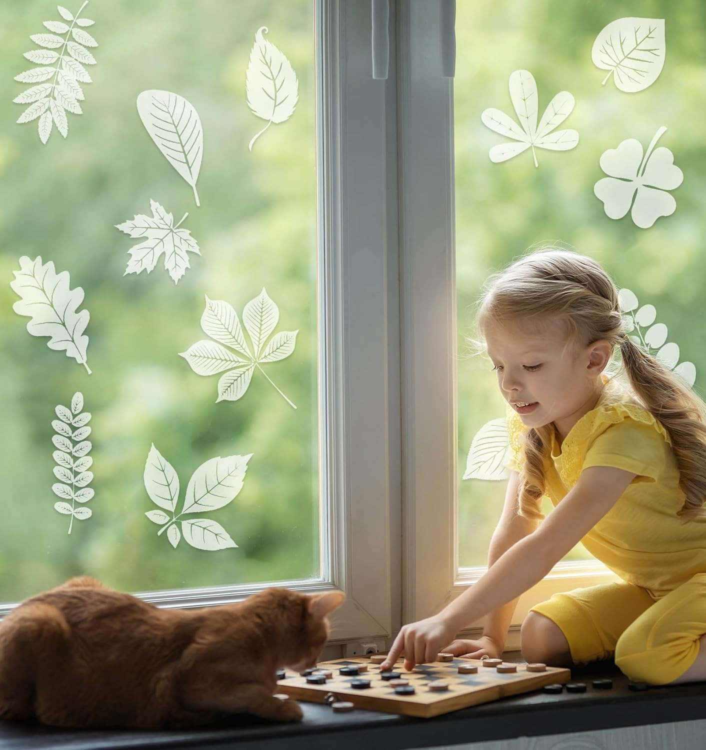 Window Alert Decals for Birds Strikes, 26 Pcs Leaf Window Decals to Prevent Bird
