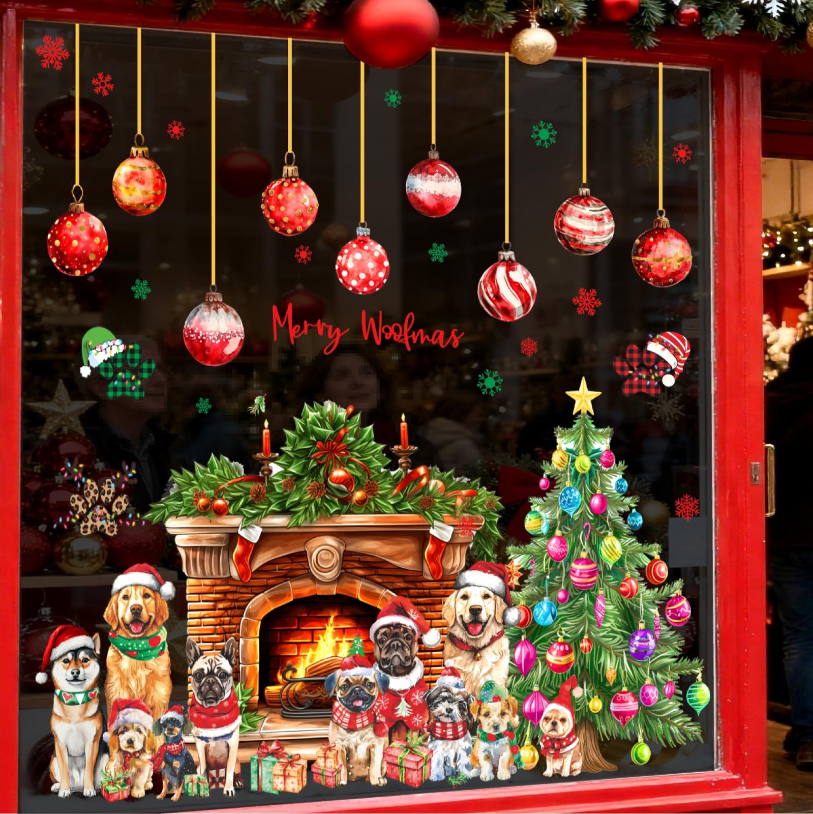 Christmas Tree Fireplace Wall Decals Large Christmas Bell Snowflake Wall Stic…