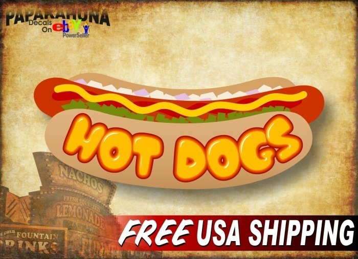 HOT DOGS Cartoon 12" Vinyl Decal Hotdog Cart Roller Steamer Menu Sign Stickers