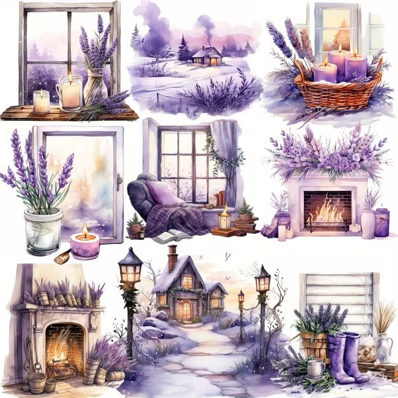 40 Pcs Set Lavender Flowers 2D flat Vintage STICKERS for Scrapbook DIY Planner