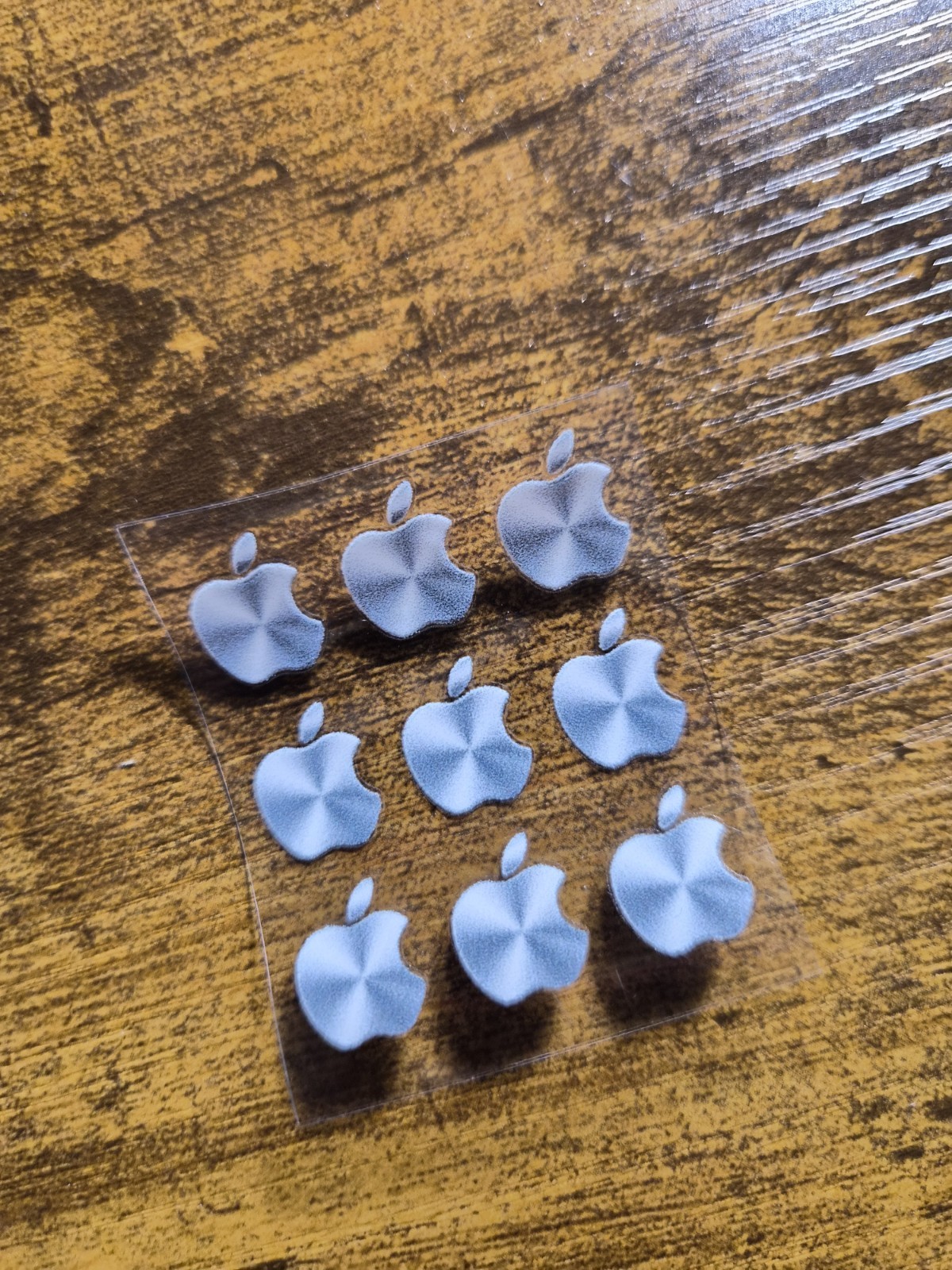 9 pc. Apple Logo Metallic Silver 1/2 in tall UV DTF Decal Sticker waterproof USA