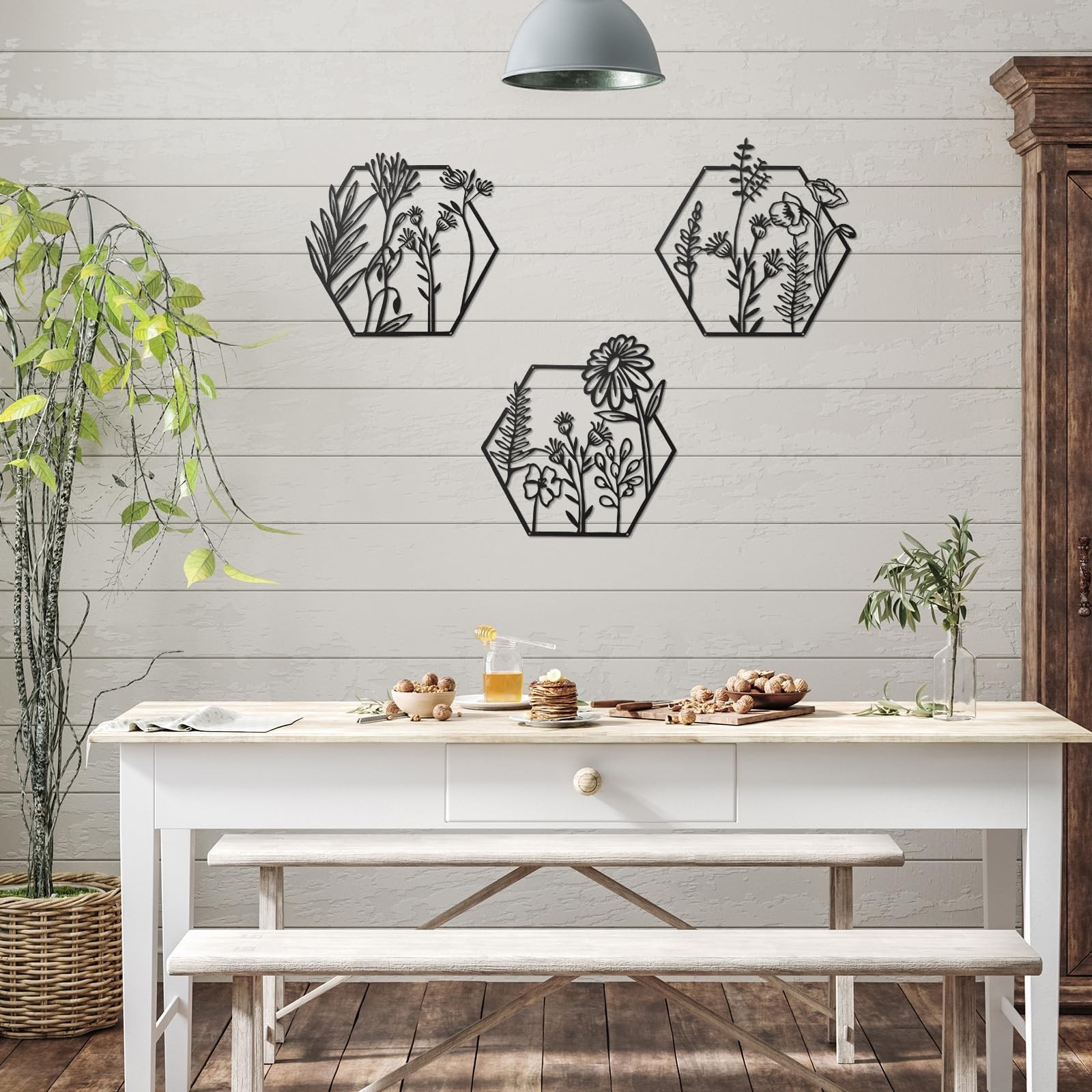 Peryiter 3 Pcs Metal Flower Wall Decor Minimalist Floral Wall Hanging Decor M…