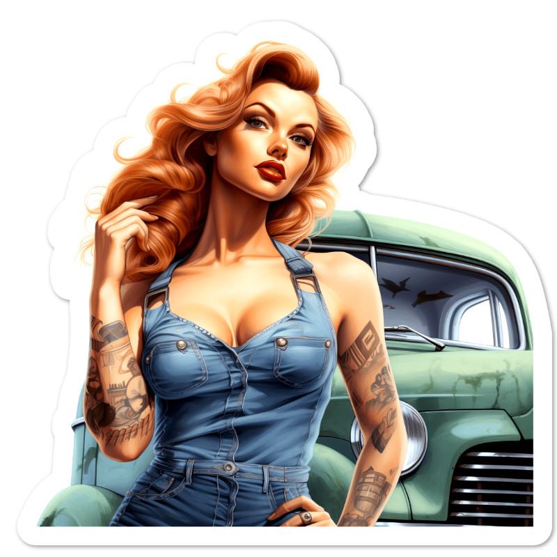 Pin Up Truck Retro Vinyl Sticker, Water Resistant, Scrapbook Laptop Water Bottle
