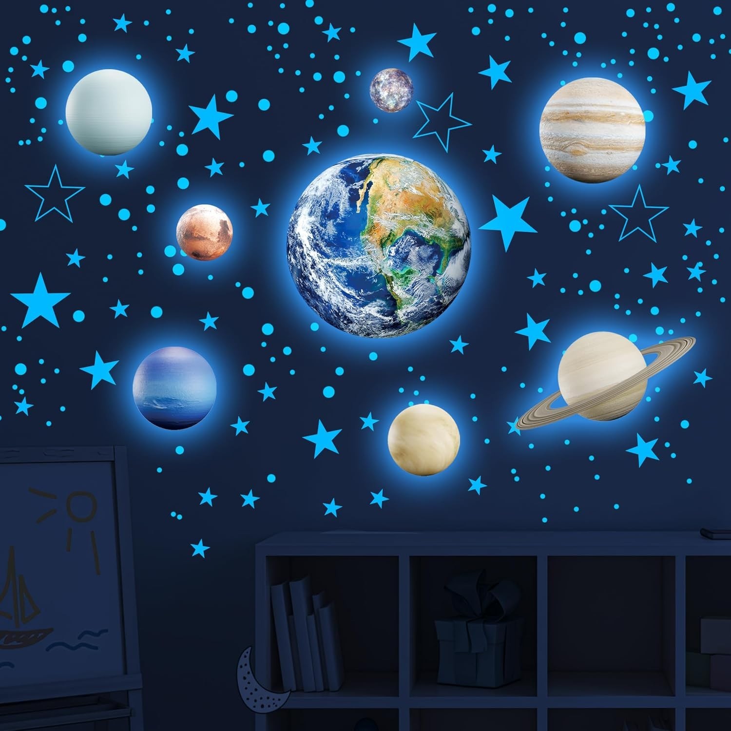 Glow in The Dark Stars Solar System Wall Decals, The Earth Wall Stickers for …