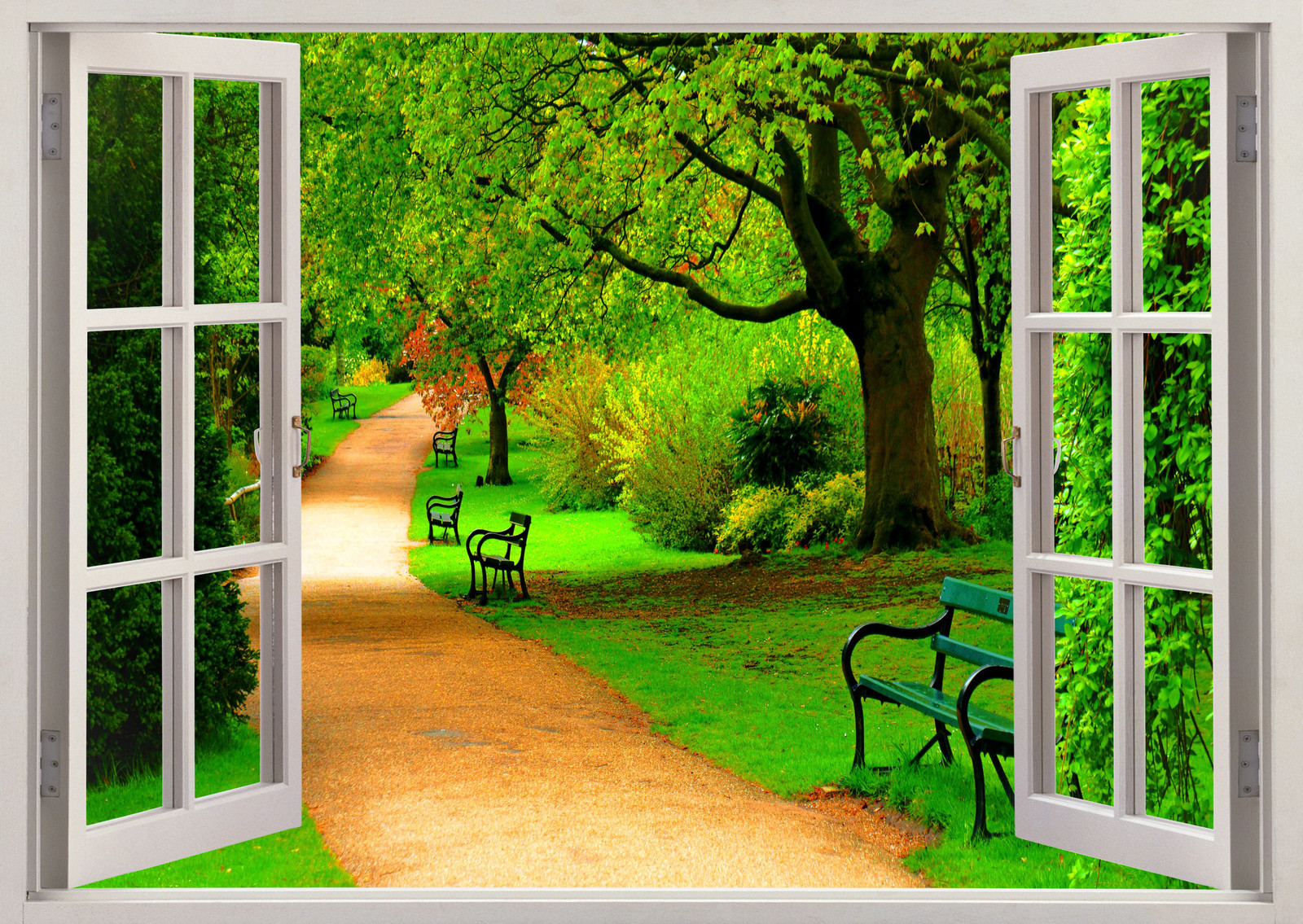 Beauty Nature Walk Way Green Trees 3D Scene Window Sticker Wall Poster Vinyl 359