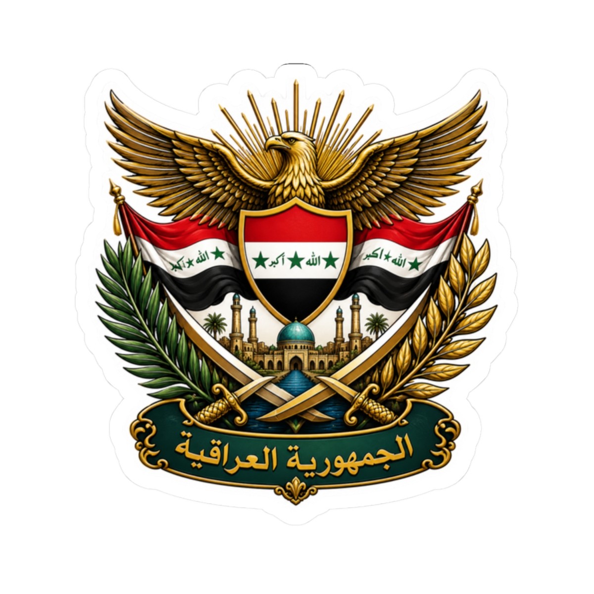 Iraq Coat of Arms Kiss-Cut Sticker | Iraqi Emblem Iraq