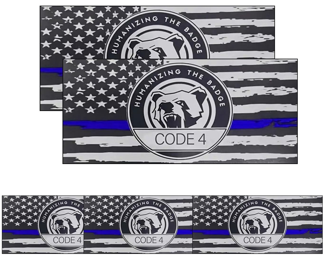 Thin Blue Line Flag Sticker, 5-Pack: 2 Large (6" x 3.5") & 3 Small (3" x 1.8"…