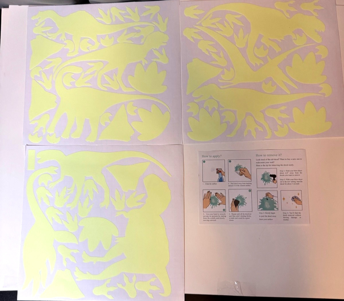 Glow In The Dark Dinosaur Wall Decals 9 Sheets Total Approx 240 Decals Kids Room