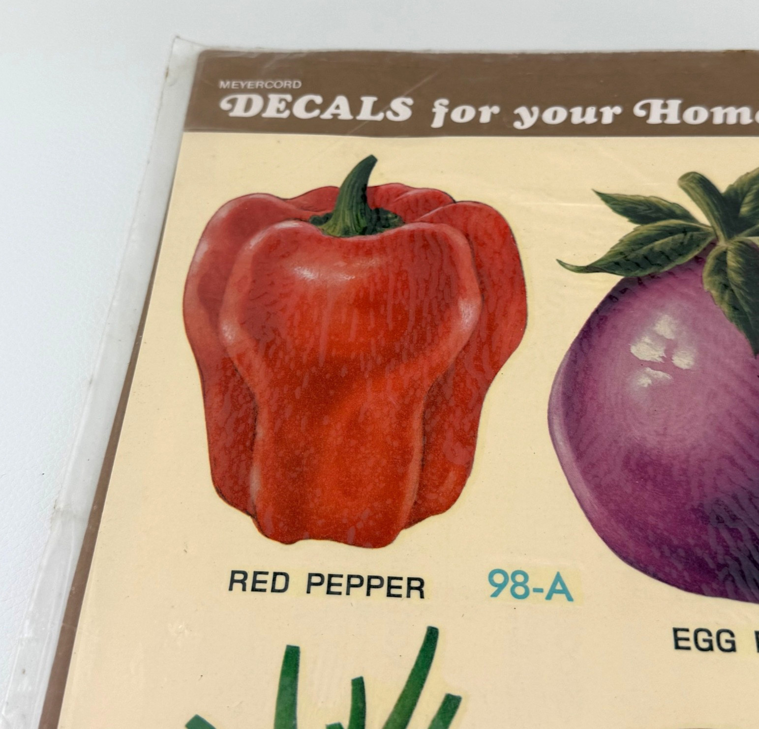 1978 Vtg Large 5" Craft Decals Mushroom Eggplant Pepper Onion Meyercord 98-A NOS