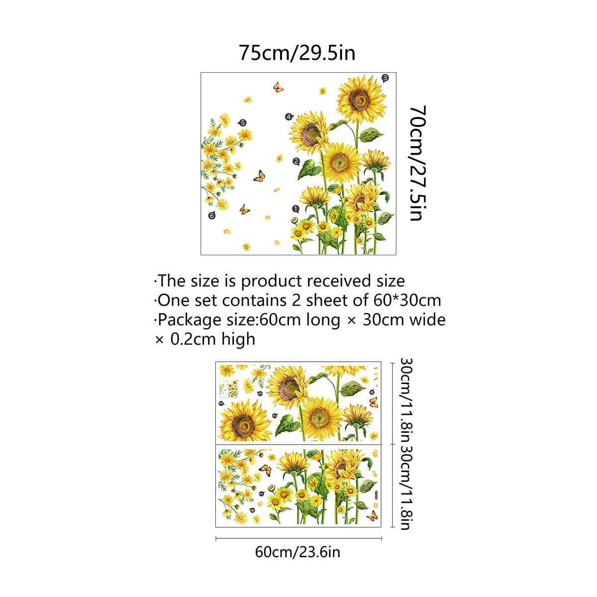 Runtoo Sunflower Wall Stickers Garden Floral Decals Daisy