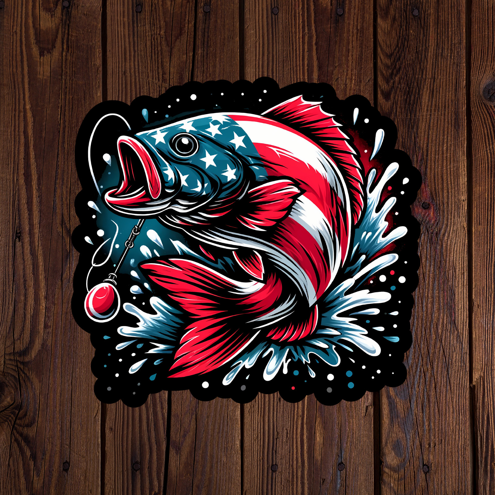 Largemouth Bass sticker vinyl decal American flag fishing outdoor laptop mug