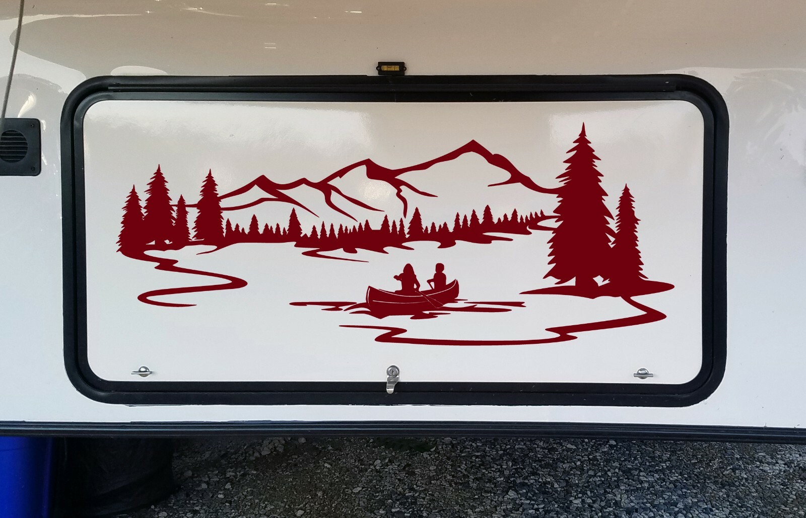 Lake Mountain Canoe Scene V2 Vinyl Decal – RV Graphics Camping – Die Cut Sticker