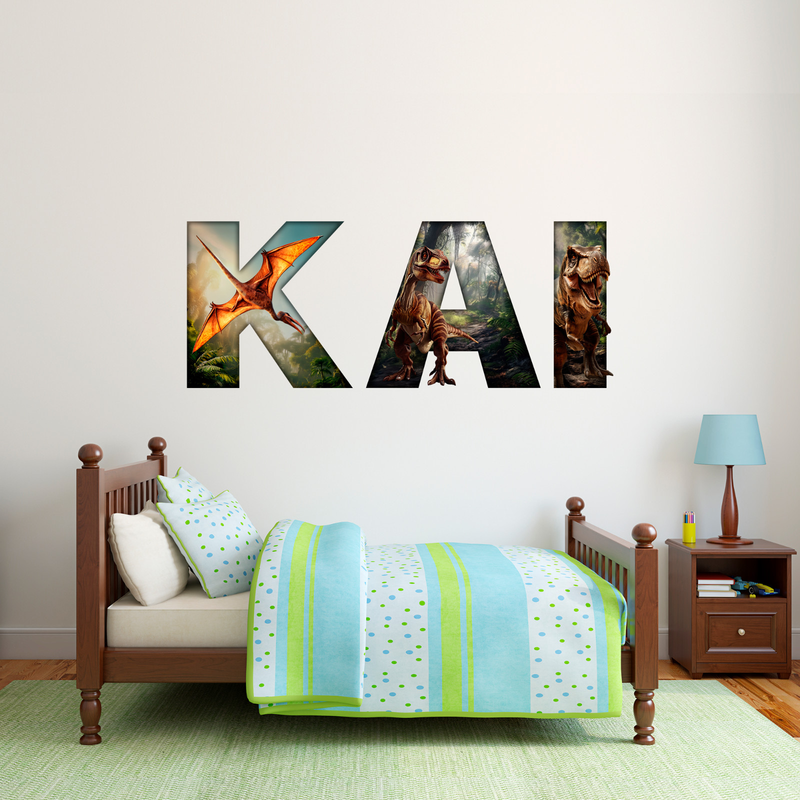 Custom Dinosaur Name Wall Decal Sticker for Kids Bed Room,Boy Dino Nursery Decor