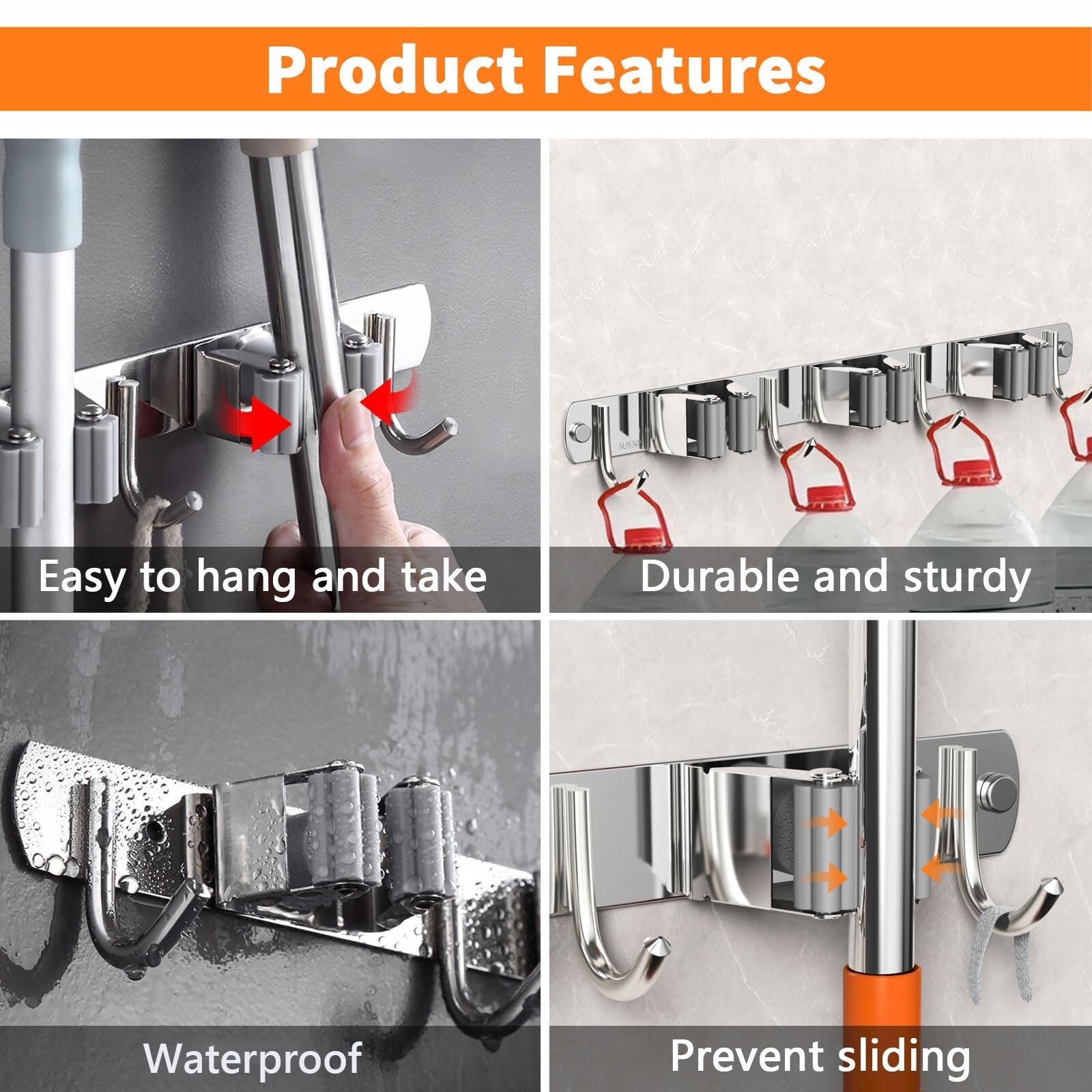 Mop and Broom Holder Wall Mount, Upgraded Broom Organizer Wall Moun… Fast Ship