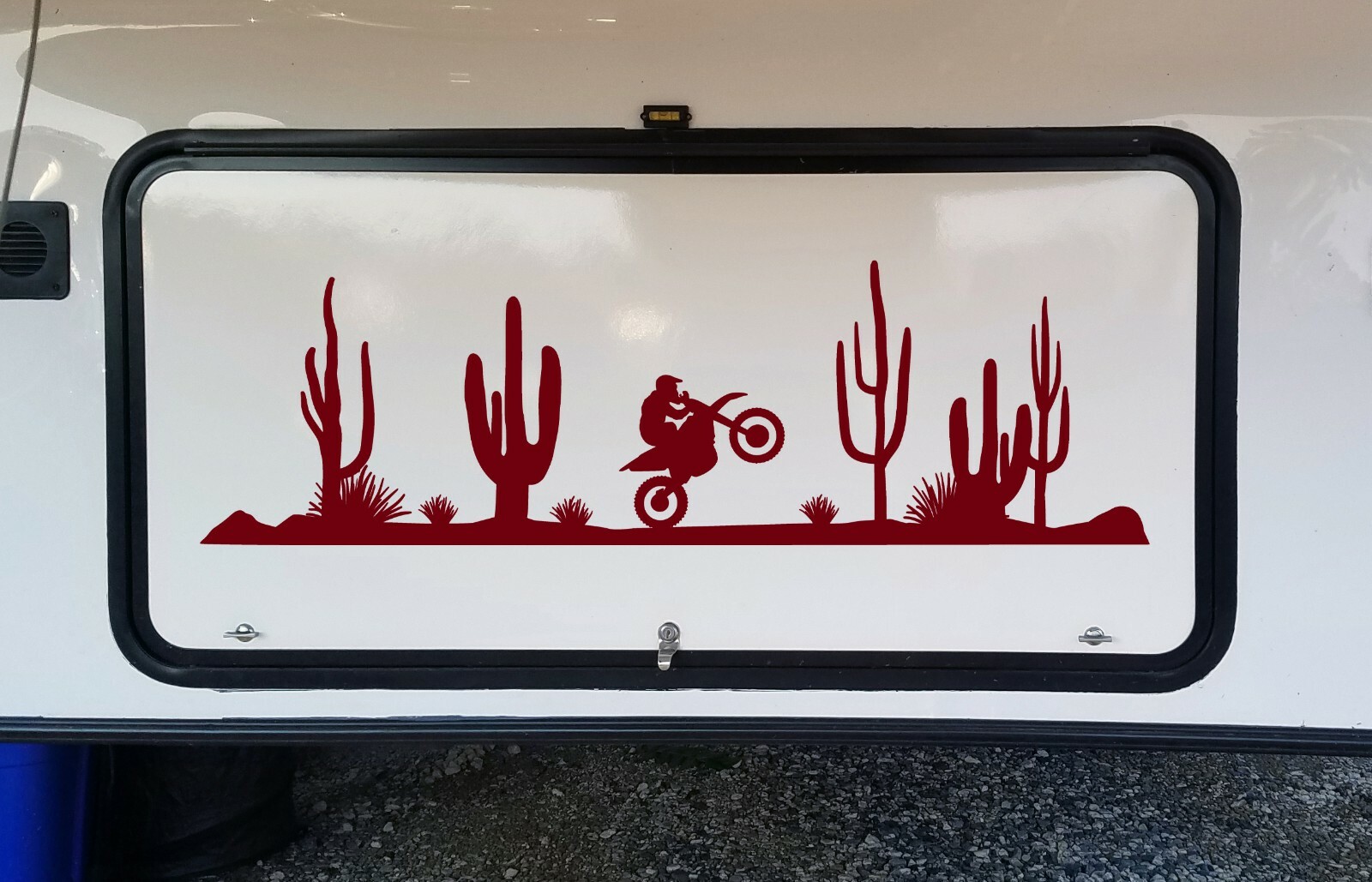 Dirt Bike Desert Scene Vinyl Decal – Cactus RV Toy Hauler Graphics Motorcycle