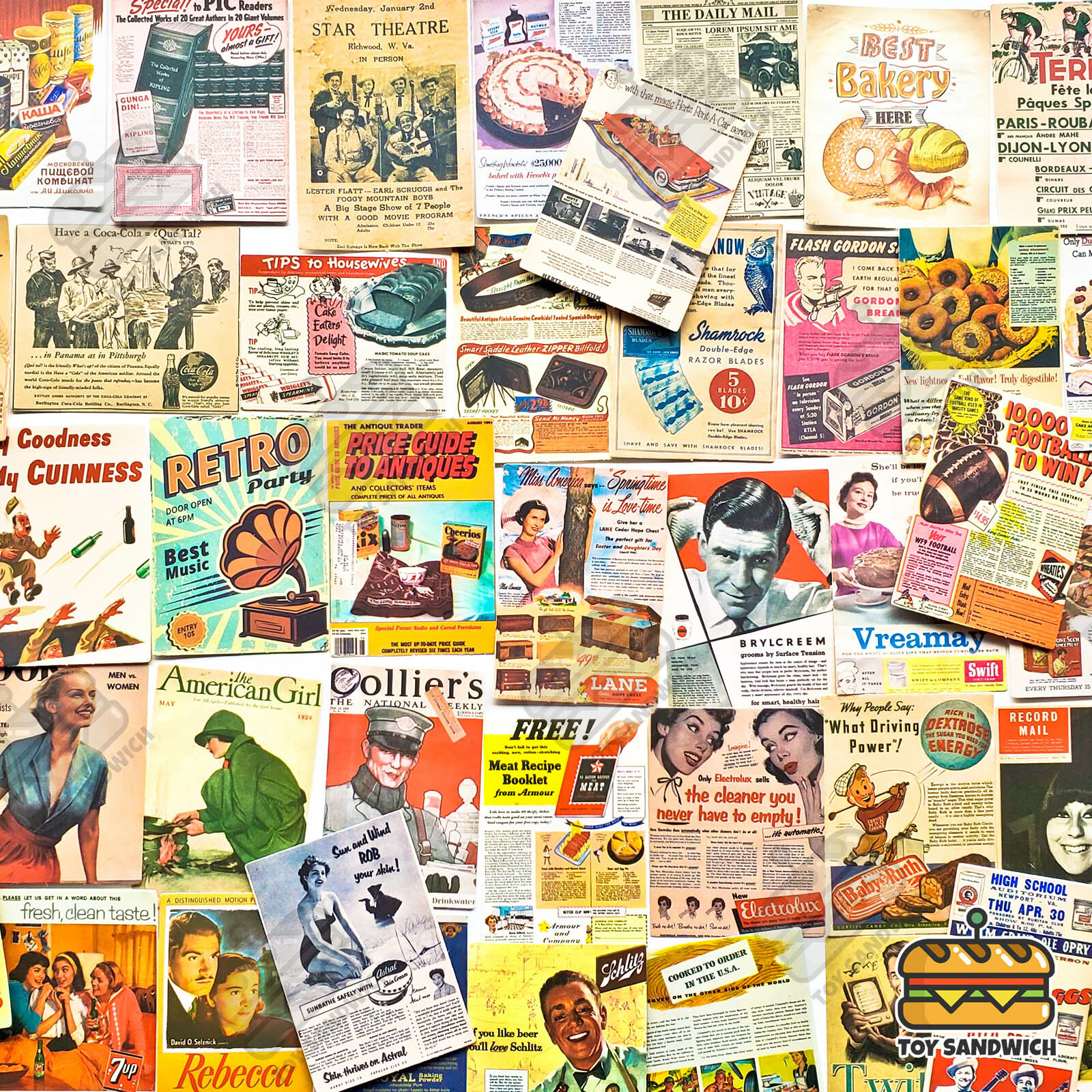 50 pcs "Retro Vintage Posters" Sticker Pack Flash Gordan Pinup 50s 60s 70s Decal